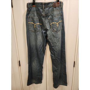 Y2K Ecko Jeans Mens 36x32  Baggy Loose Skater Hip-hop Leather Patch Rawthentic